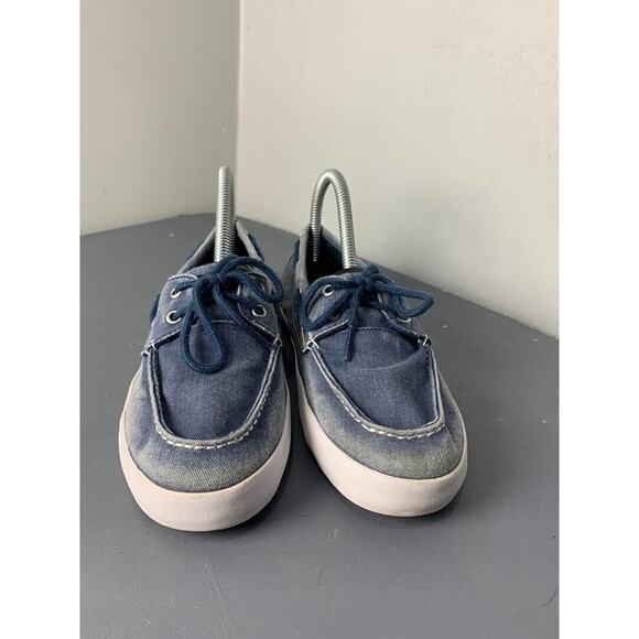 Sperry Boys Blue Canvas Boat Shoes Size 3.5 With White Rubber Sole - Picture 2 of 8